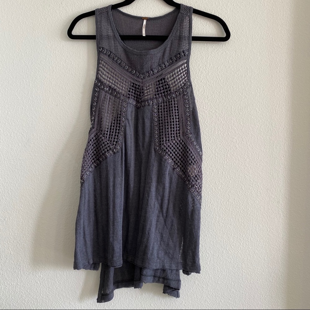 Free People Boho Lagenlook Open Knit Beaded Embellished Tank